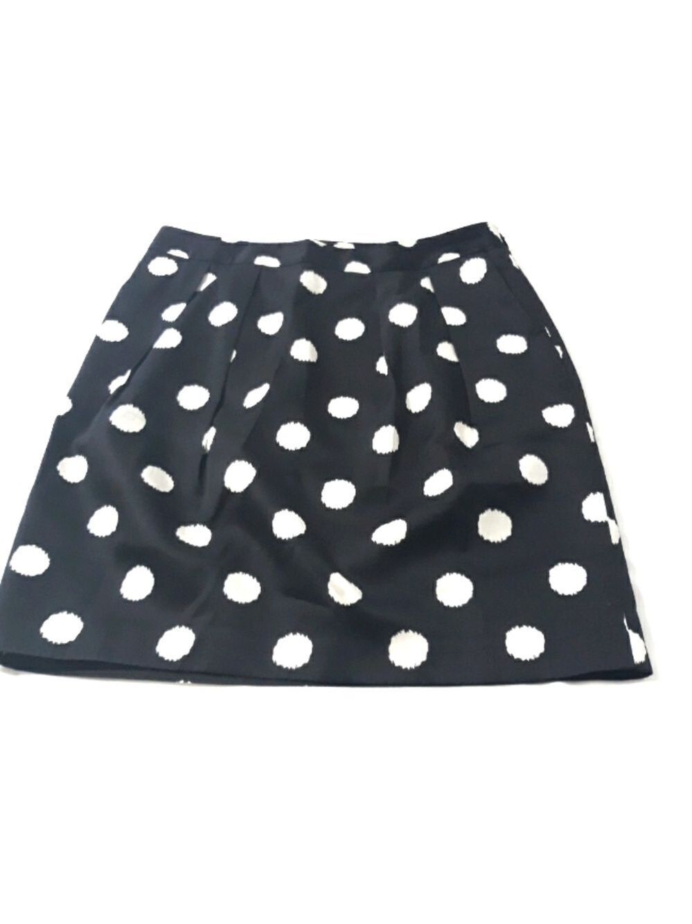 Vintage Ann Taylor Loft Polka Dot Black and White Skirt Side Pockets Silk Size 8